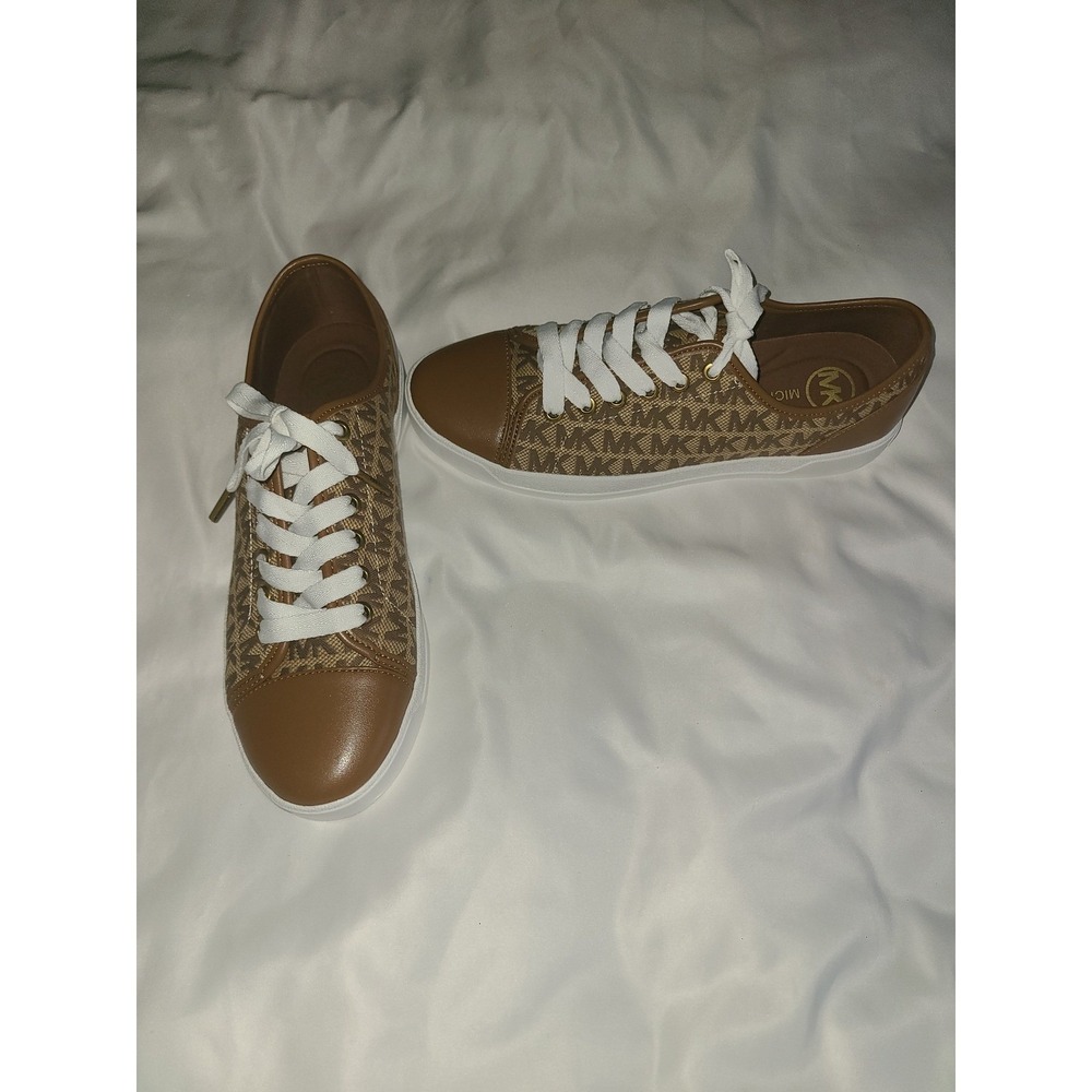 Michael Kors MK City Sneaker Luggage Brown Signature Logo Textile Size 8.5